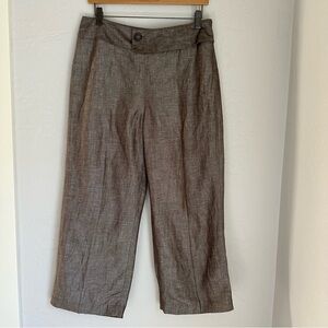 David N  Brown Linen‎ Blend Crop Wide Leg Pant Size: 8